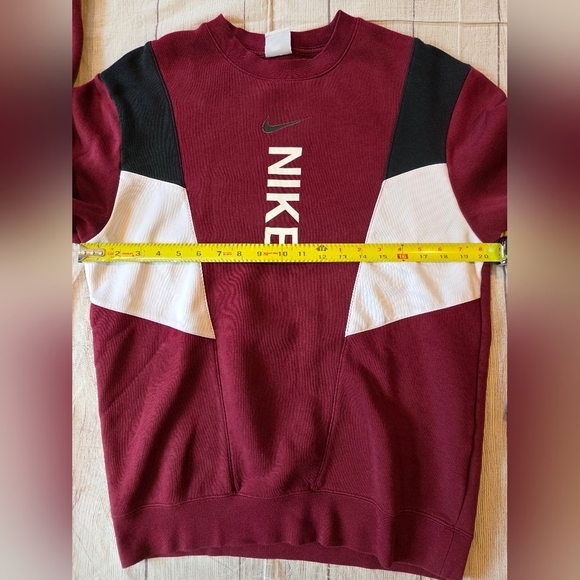 Nike Men's Size Small Hybrid Fleece Sweatshirt Burgundy White Black Swoosh - Picture 9 of 11